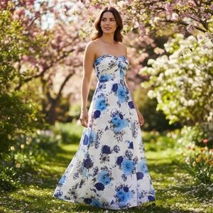 Eva Brazzi Maxi Blue Floral Formal Dress